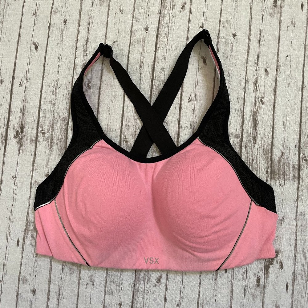 Victorias Secret Womens VSX 34C Wireless Padded Cross Back Sports Bra Pink Black